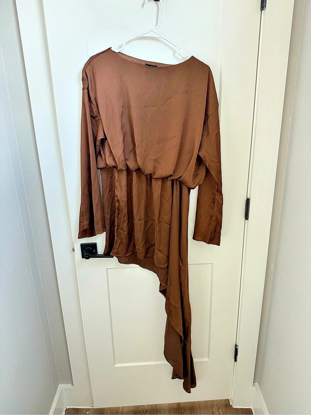 boohoo Boat Neck Blouse Dress Asymmetrical Mini Dress
